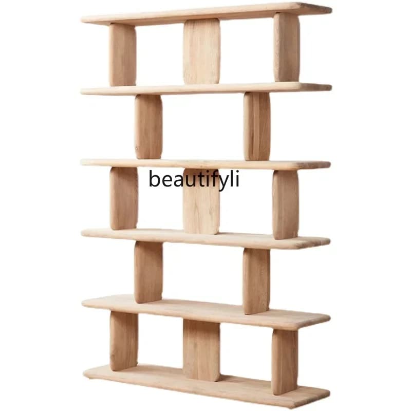 Q181  Nordic Style Bookshelf Oak Solid Wood Floor Living Room Wall Shelf Multi-Layer Storage Lattice Frame