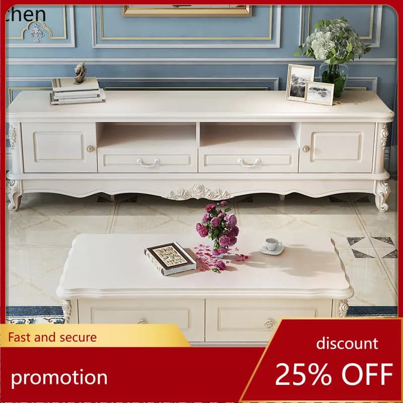 ZML TV Cabinet and Coffee Table Set Living Room Furniture Pastoral Solid Wood Modern Simple TV Cabinet