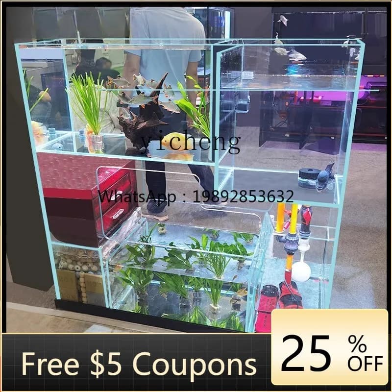 AA  tank without pipe fittings, bottom filter fish tank, medium and large screen ultra-white glass goldfish tank in the