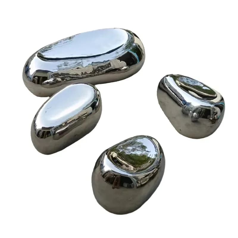 Stainless steel water drop pebble head mirror coffee table stool, outdoor decoration ornament