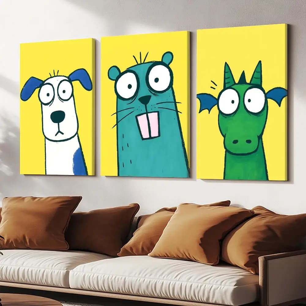 Cute Cartoonfunny Animals Painting Calligraphy HD Modern Style Inner Frame Canvas Poster Bedroom Room Hallway Wall Art Decor