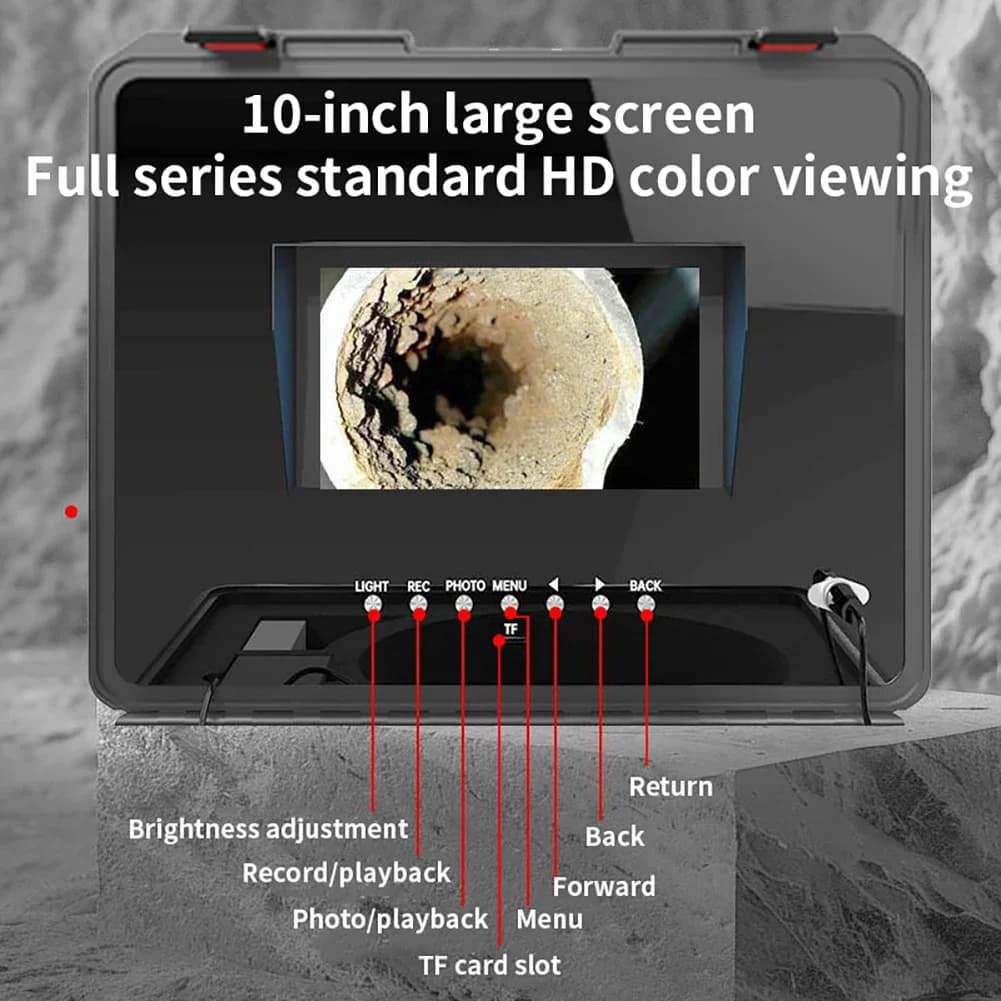 23mm Lens HD Cameras Endoscope Pipe Inspection Camera,10 ''LCD Screen IP68 Waterproof LED Lighting Sewer Pipe Endoscope