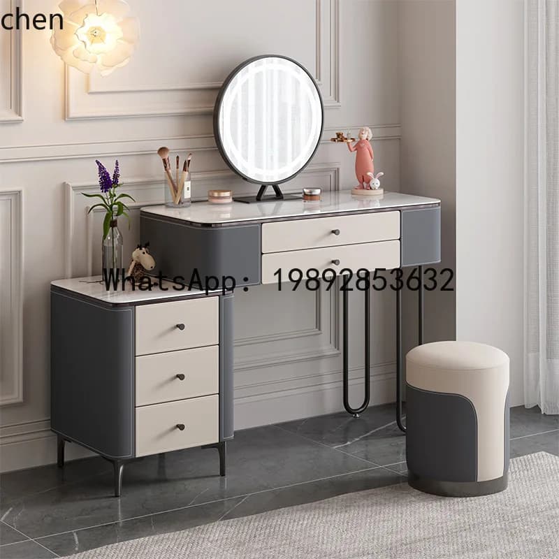 saddle leather dressing table bedroom casual makeup storage mirror all-in-one cabinet