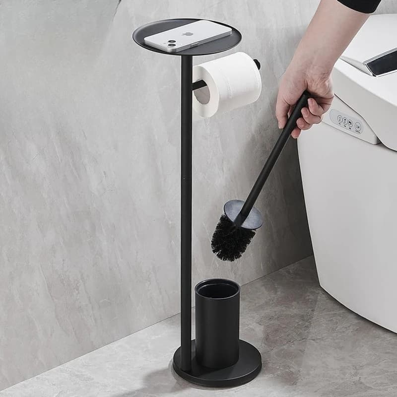 Toilet paper rack for bathrooms, odor-proof floor-standing storage racks, hotel bathroom black stainless steel toilet brushes