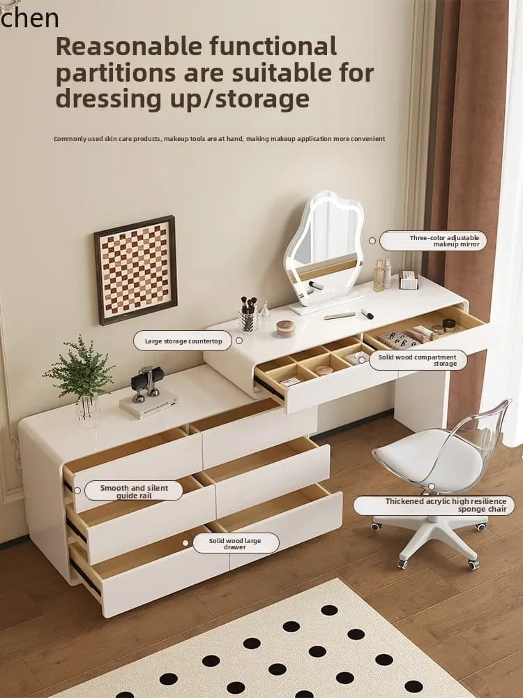ZML Solid Wood Dressing Table Storage Cabinet Chest of Drawers Integrated Extendable Bedroom Makeup Table Simple Design