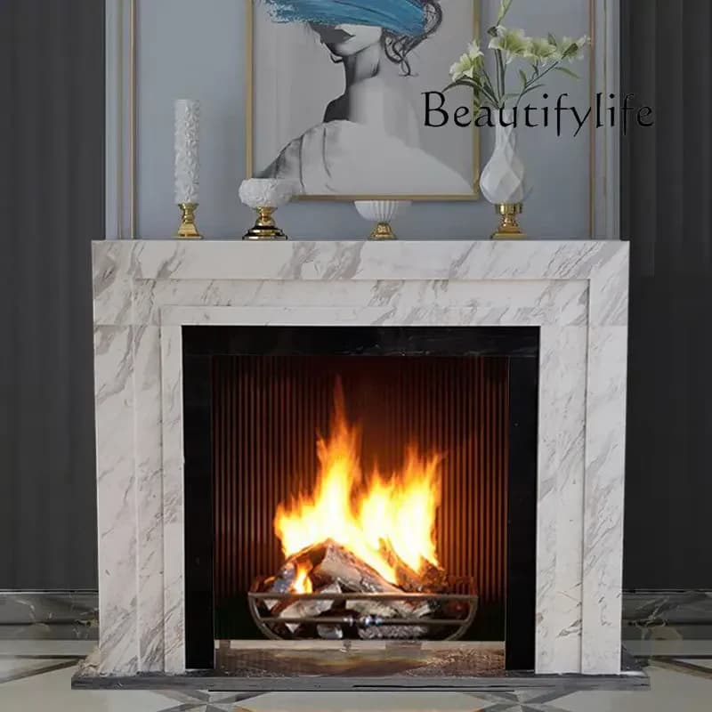 X35 Natural Jazz White Stone Fireplace Decoration French Light Luxury Simple Modern American Fireplace