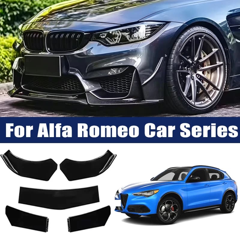 5Pcs ABS Front Bumper Lip Body Kit Spoiler Splitter Canard Trim Exterior Accessories For Alfa Romeo Giulia Stelvio 4C Giulietta