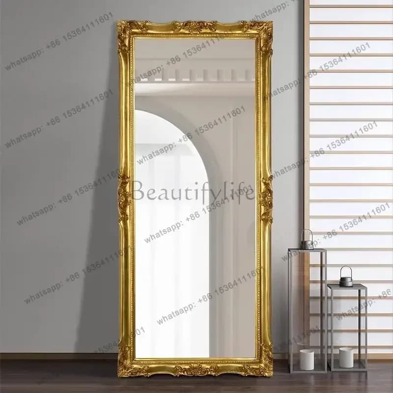 LSEuropean Full-body Mirror Luxury Decorative Mirrors Floor Vintage Nordic Bedroom Mirrors Medieval Cloakroom Full-length Mirror