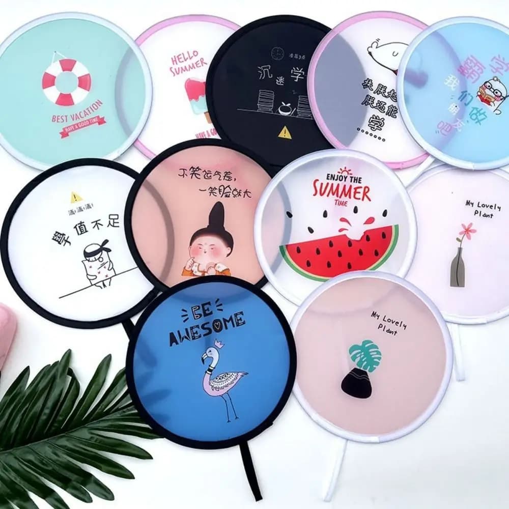 Circular Fan Decorative Mini Flying Disk Fan Round with Pocket Folding Fans Collapsible Fan Cartoon Pocket Fan For Beach Lawn