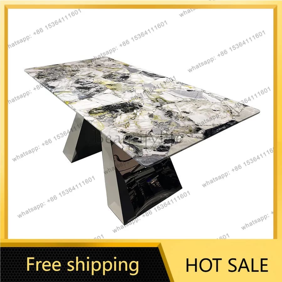 YJ Cold Jade Luxury Stone Dining Table Imported Natural Marble Rectangular High Grade Villa Dinner Table