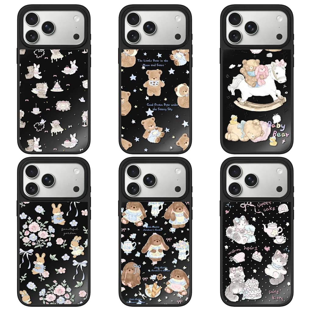 Baby Bear Black Mirror Surface Magnetic Phone Case Cover for IPhone 12 13 14 15 16 17 Pro Max Case for IPhone 17 Air