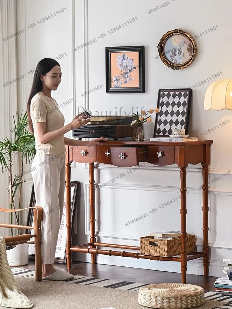 Solid Wood Semi-Circular Entryway Table Hallway Wall-Mounted Decorative Entryway Cabinet Simple Foyer Partition Cabinet