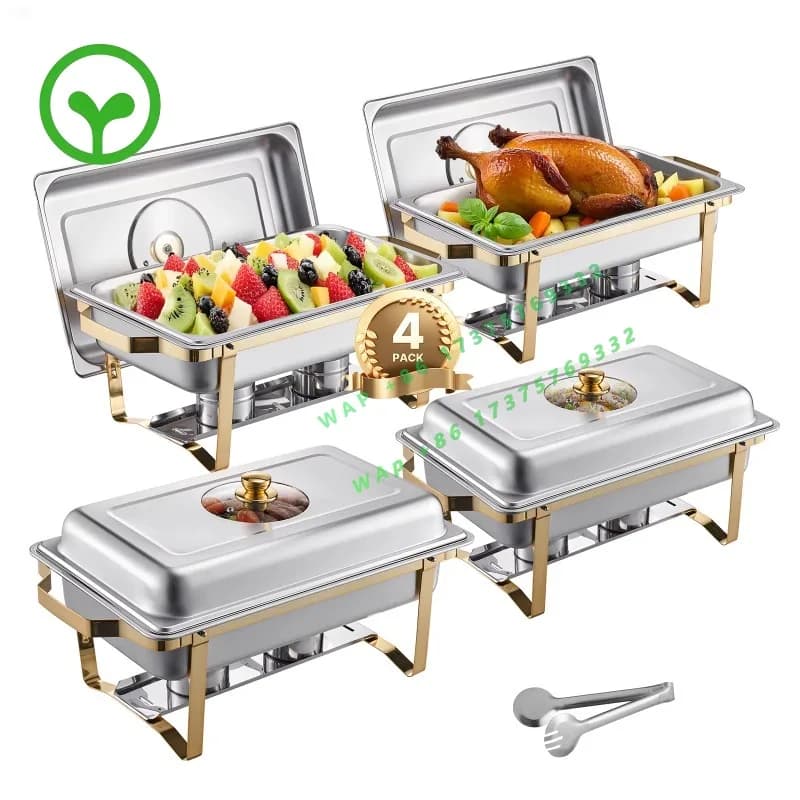【Premium】SucceBuy 2/4 Pack Chafing Dish Buffet Set Stainless Steel Chafer with Half Size Pans Rectangle Catering Warmer for Part