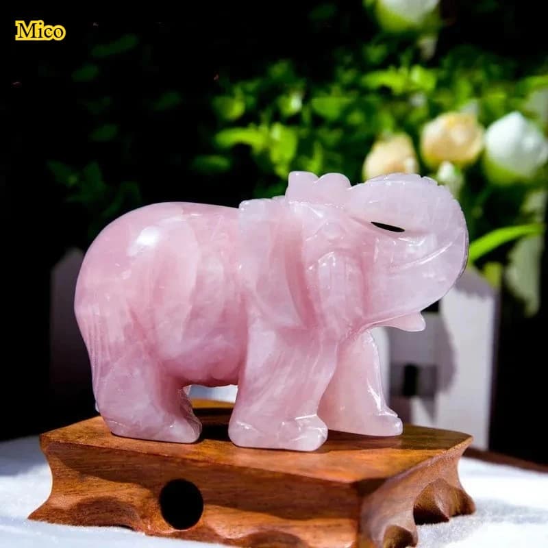 1PC Classic Green Pink Jade Stone Carving Lucky Elephant Feng Shui Statue Figurine for Home Office Desktop Ornament