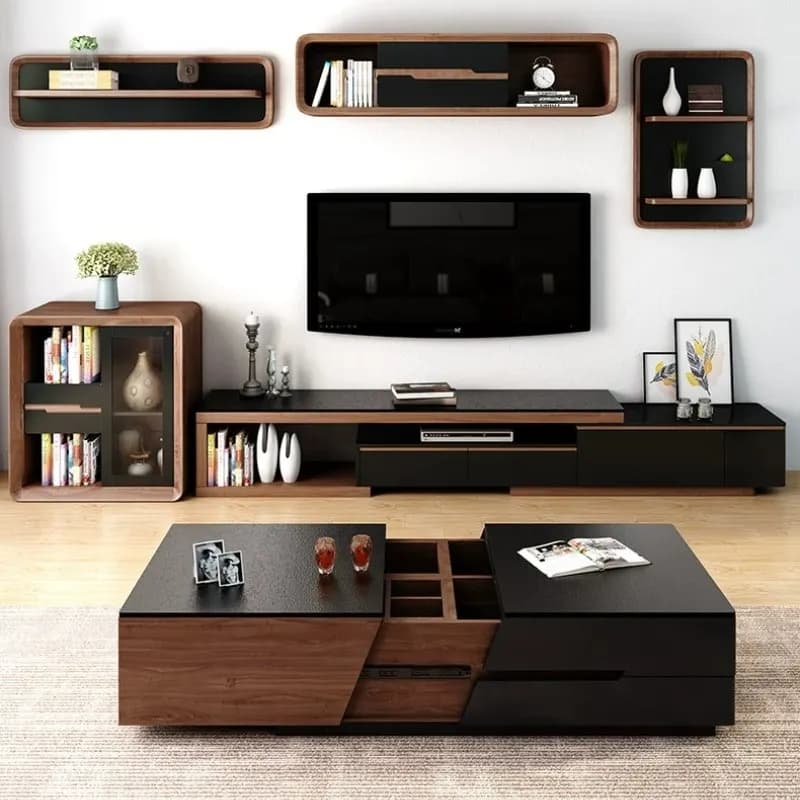 Minimalist Extendable Tv Cabinet Black Narrow Unique Living Room Tv Stands Designer Wooden Meuble De Television Furniture Home