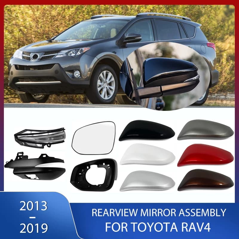 Side Mirror Cover Frame Rearview Mirror Lens Heated Signal Lamp Holder With Camera Hole For Toyota Rav4 2013- 2019