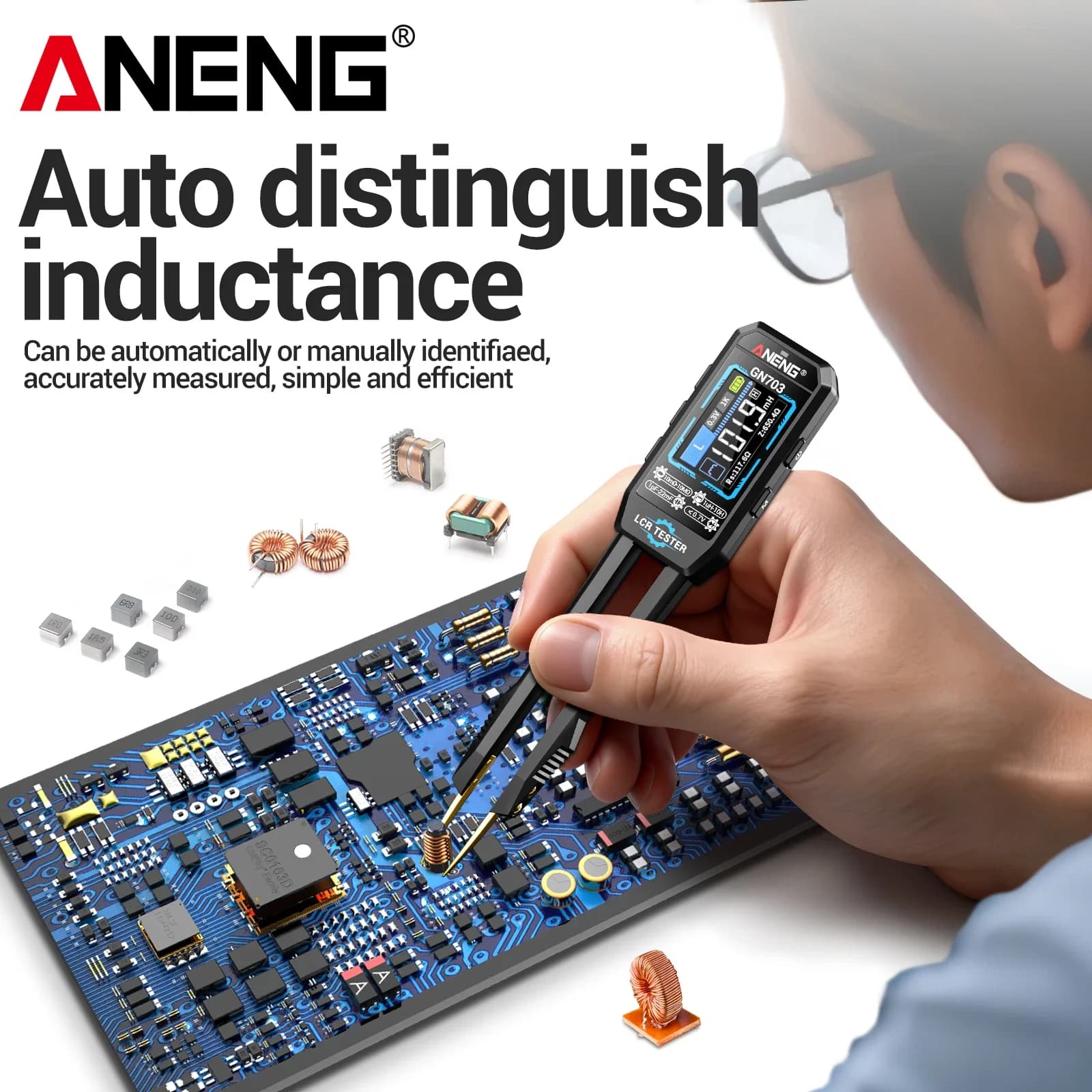 ANENG GN703 USB Rechargeable Portable Digital LCR Bridge Meter 100Hz 1KHz 10KHz Diode Tester Calibration for Electronic Repair