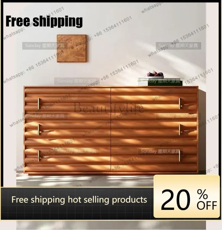 Factory Direct Medieval Striped Design Bucket Cabinet Nordic Retro Wood Color Side Cabinet