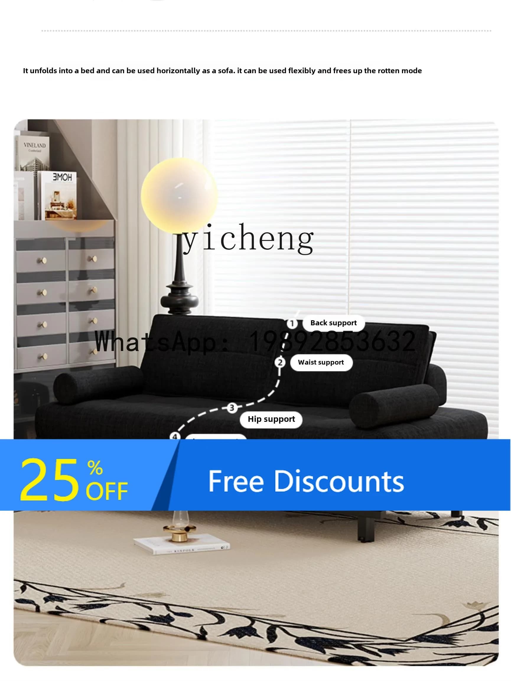 AA fabric single double small apartment living room foldable retractable sofa bed integrated dual-purpose new model