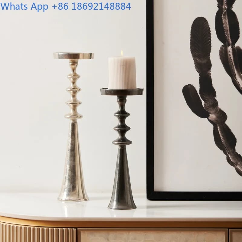 Indian Aluminum European Retro Gold Silver Black Tall Candle Holder Decoration for Showroom Restaurant Wedding Decoration