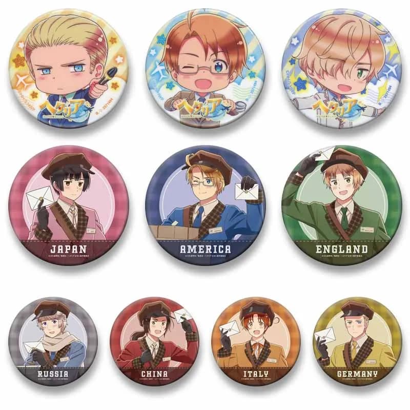 New Anime Hetalia Axis Powers Round Badges on Bag Jacket Hat Accessories Custom Cartoon Role Brooch Jewelry Pins Friend Toy Gift