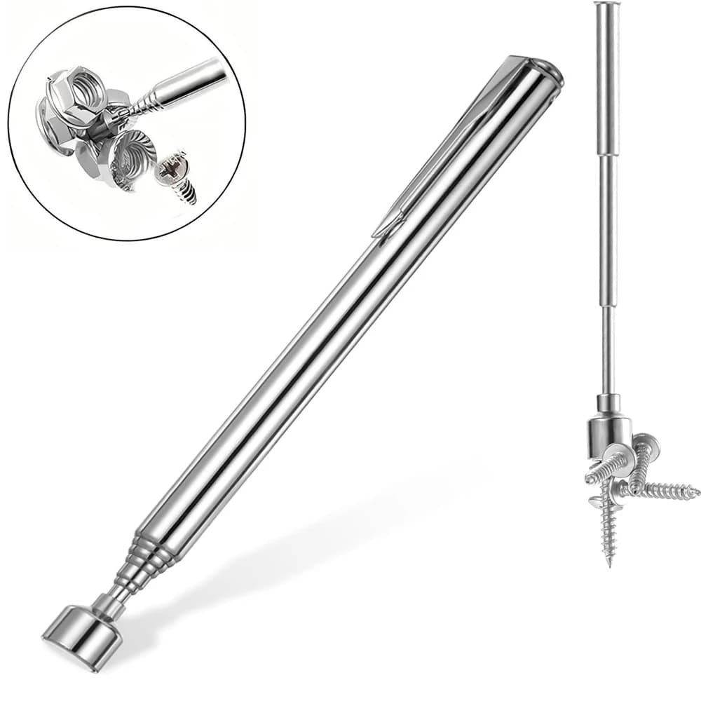 Telescopic Magnetic Pickup Rod Portable Rotatable Silver Magnetic Pickup with Retractable Pen Clip Magnet Suction Rod Hand Tool