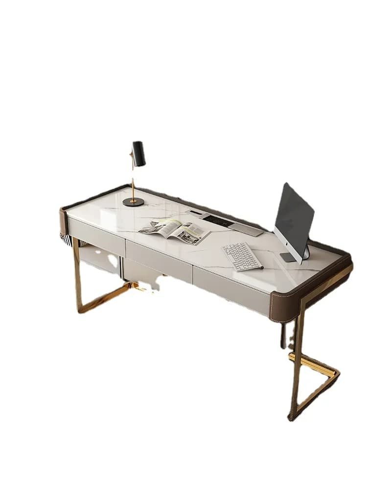 ZZYY  Stone Plate Saddle Leather Desk Modern Household Light Luxury Computer Desk