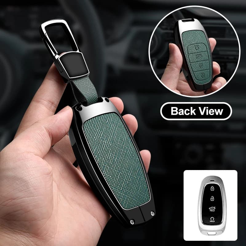 Zinc Alloy Leather Car Key Cover Shell Case For Hyundai Santa Fe Tucson 2022 NEXO NX4 Atos Solaris Prime2021 Car Key Accessories