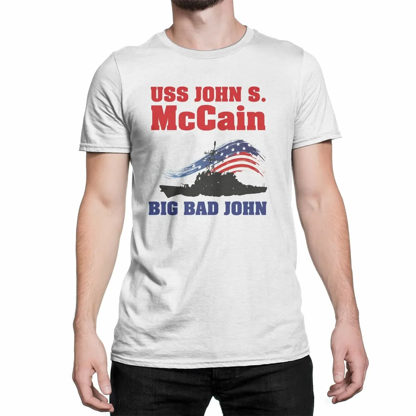 Vintage USS John McCain Shirt Big Bad John McCain Tee Shirt Men's 100% Cotton Casual T-shirts Loose Top Size S-3XL