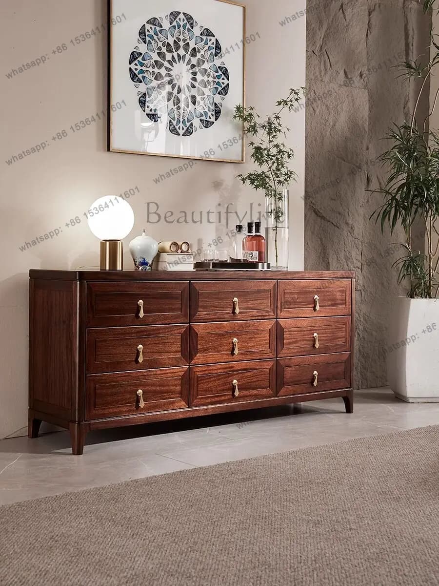 Ebony log bedroom locker pure solid wood nine bucket storage cabinet