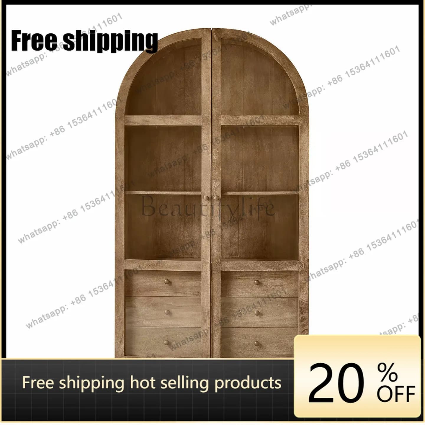 hot  American Country Solid Wood Double Door Wine Cabinet Living Room Storage Display Storage CabinetFactory Direct