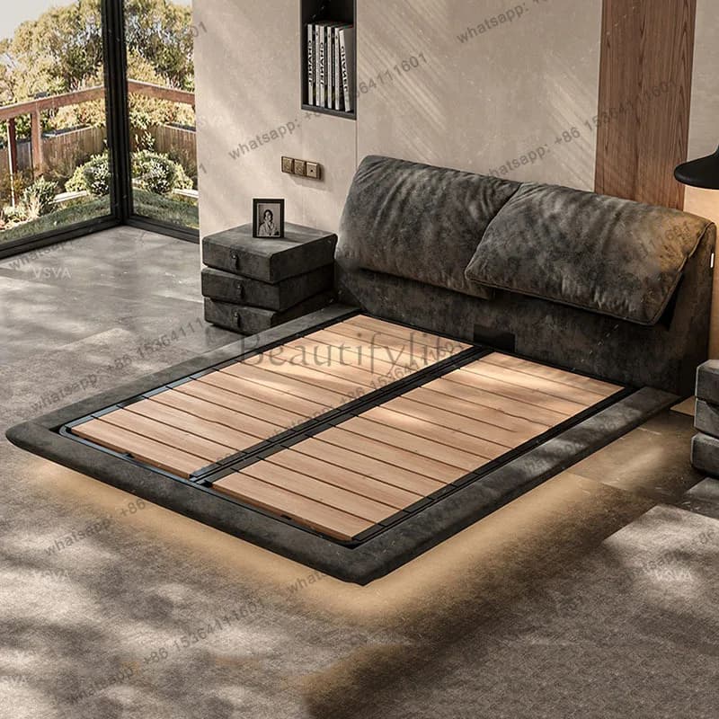 FG Japanese Tatami Bed Bedroom Queen Frame Double Floor Design Wooden Simple Massage Bed Sleeping Portable Cama Home Furniture