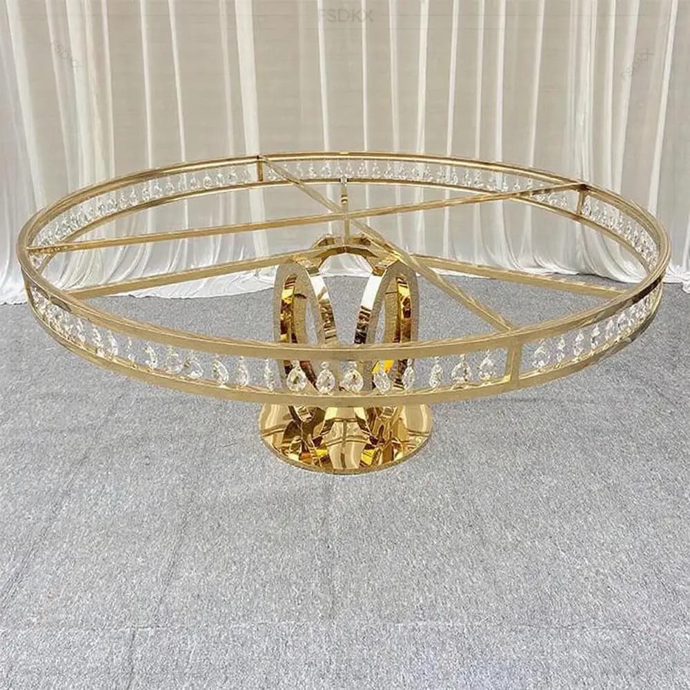 High Class Luxury Fancy Stainless Steel Table Golden Frame Round Table Dining Wedding Banquet Event Outdoor Party Table