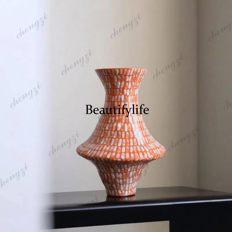 European ceramic vase small mouth flower device high-end niche living room model room ornament