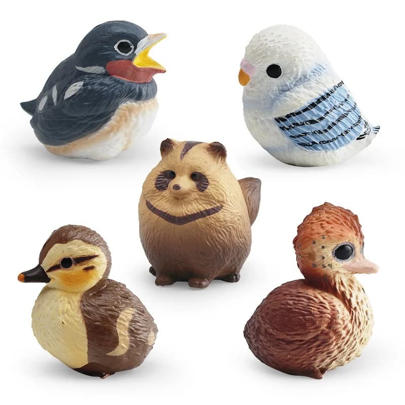 Mini Raccoon Tiger Parrot Wild Duck Swallow Ostrich Static Wild Animal Figure Models Miniature Desktop Decoration Ornaments