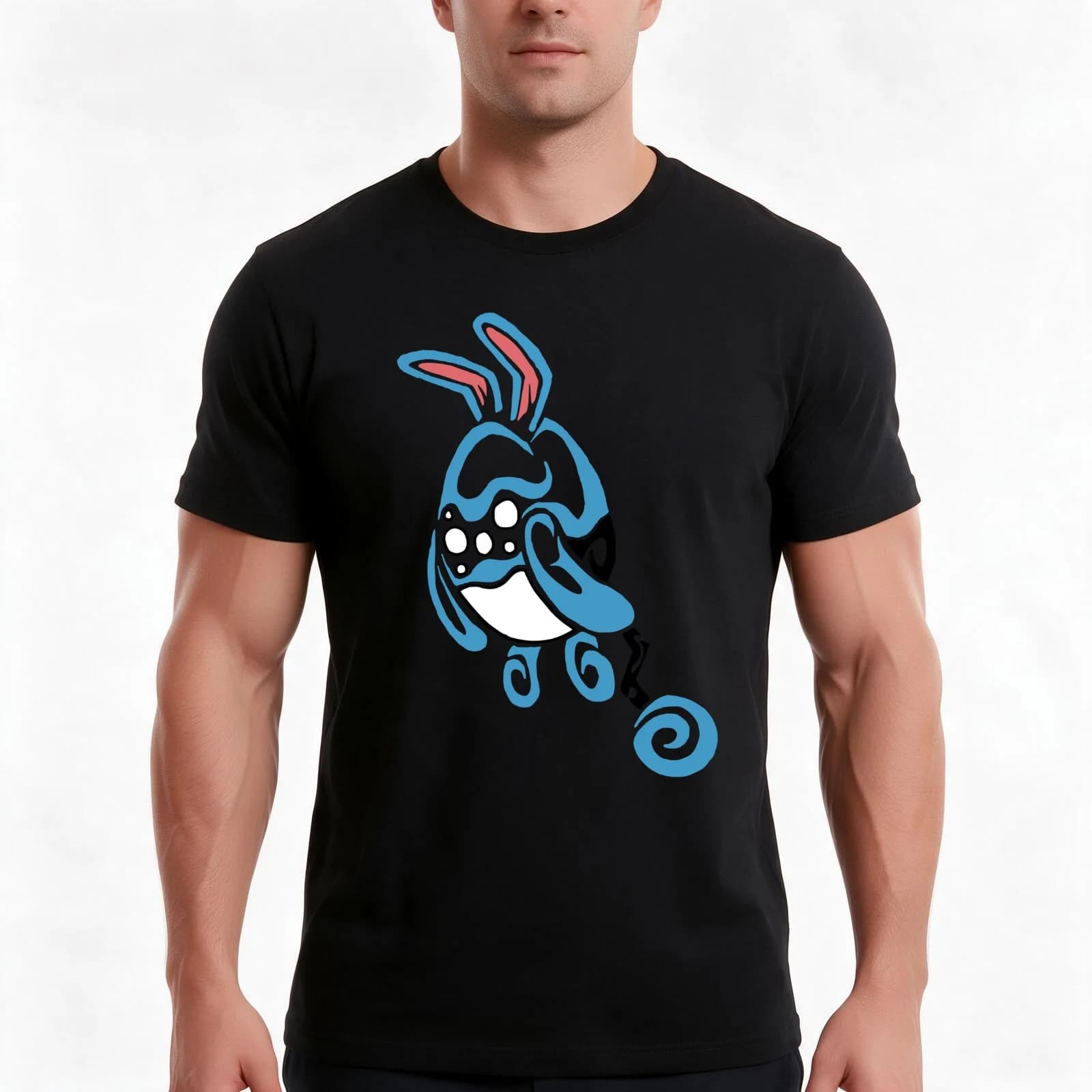 Azumarill Design T-Shirt, Summer Casual Cotton Tee, Oversized Streetwear Tops, Vintage Graphic Print, Loose Fit Short Sleeve