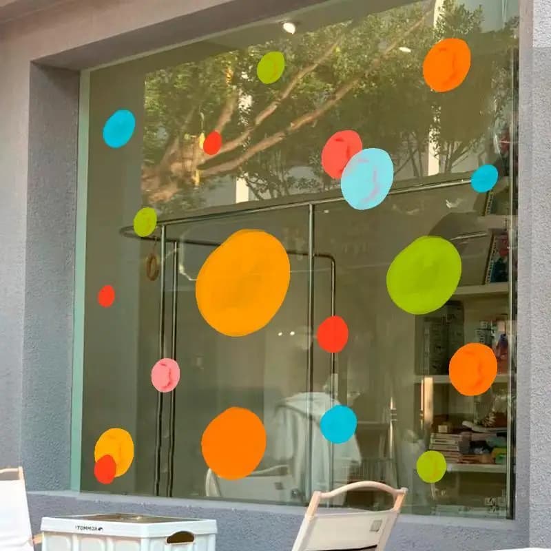 Colorful Round Dot Hand Drawn Illustration Stickers Double Sided Shop Glass Doors Circular Pattern Layout Display Windows Decor
