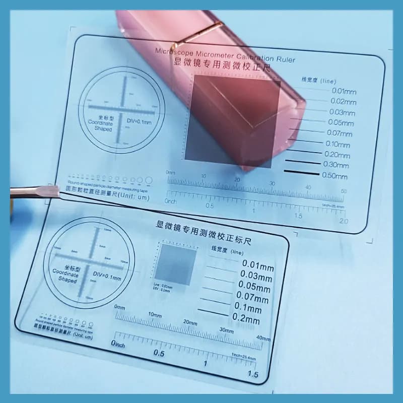 50x90mm 70x40mm 75x45mm SRGQ013 PET Rule Microscope Micrometer Measurement Tools Line Width Particle Diameter Micrometer Ruler