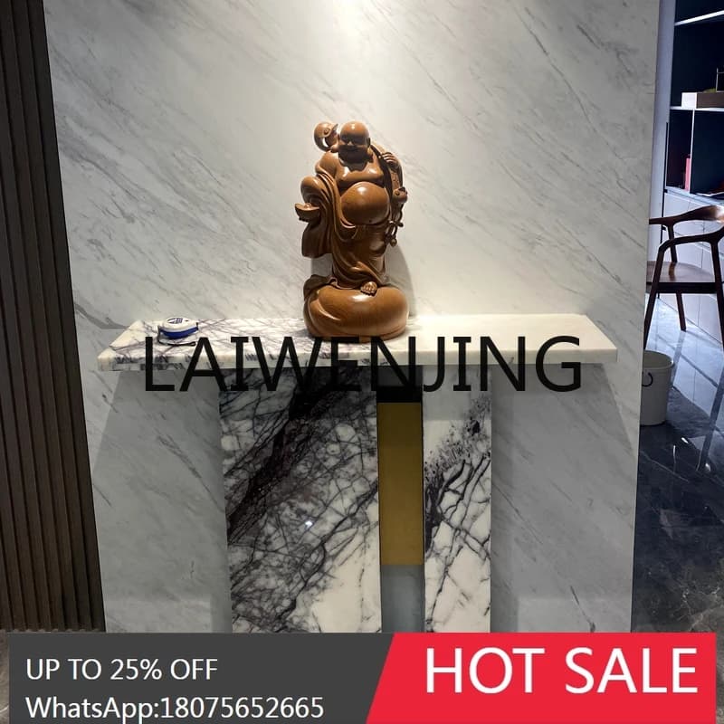 Natural marble entrance, flower stand, travertine furniture, floor-to-ceiling shelves