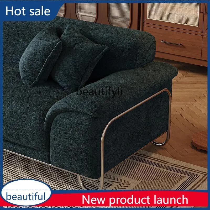 cqy French Nordic retro chenille fabric three-person sofa living room straight row antique living room small apartment