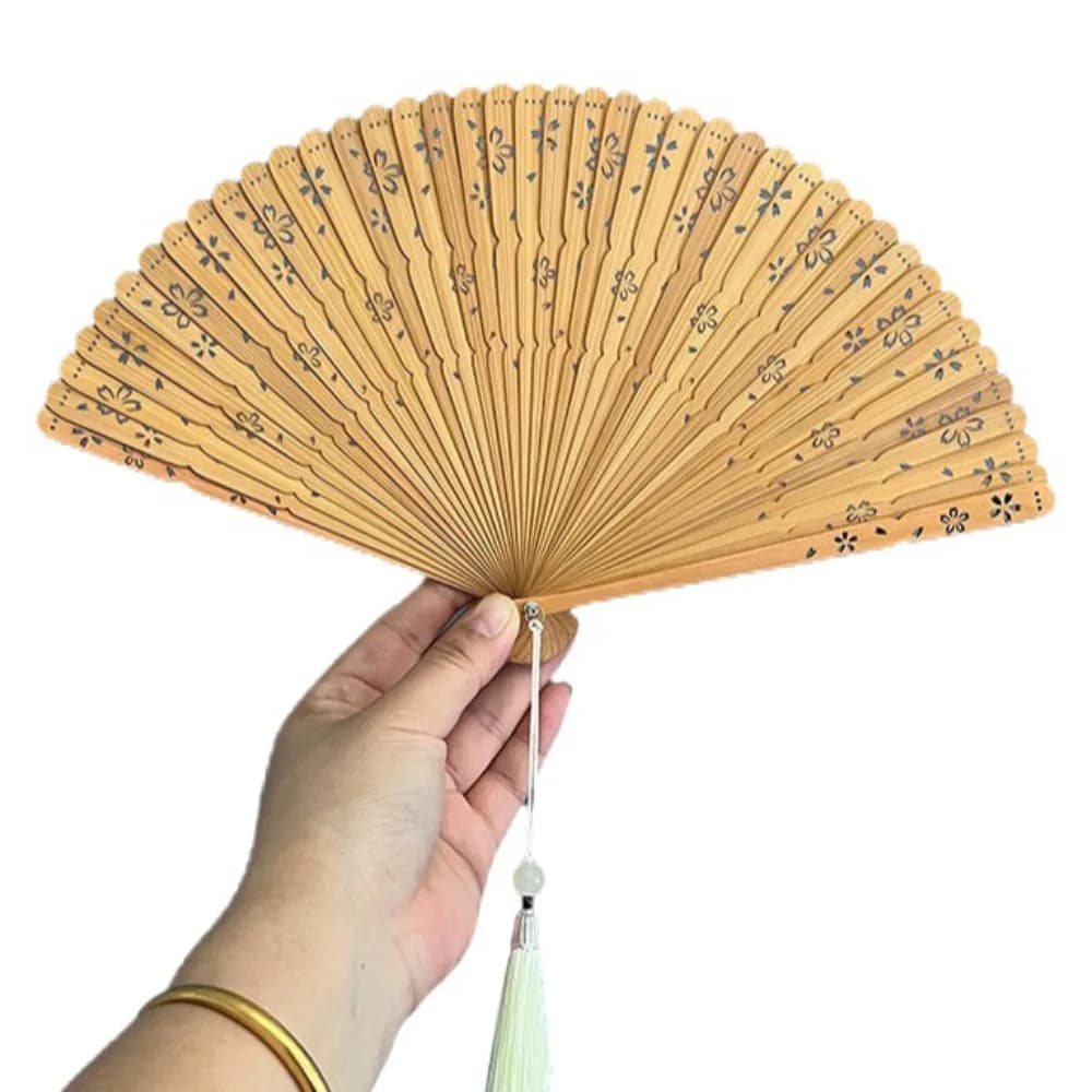 Sakura Folding Bamboo Fan Solid Color Portable Elegant Handheld Fans Retro with Tassel Kimono Fan Hanfu Accessories