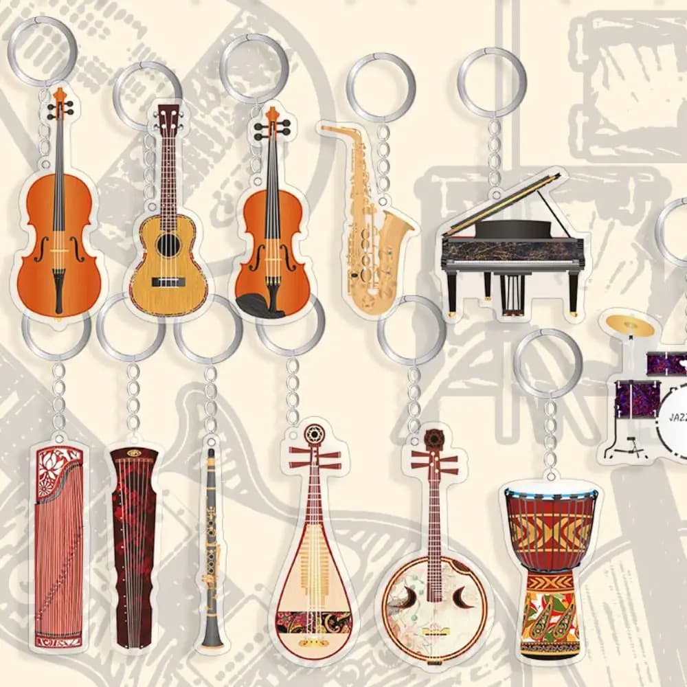 Ukulele Guitar Acrylic Keychain Cello Clarinet Guitar Model Pendant Trung Nguyen Djembe Electric Guitar Model Keyring