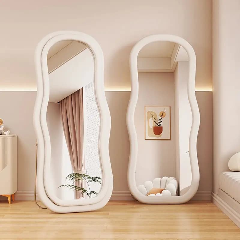 Full-length household floor-to-ceiling mirror cream, special-shaped wave full-length girls' bedroom fitting mirror
