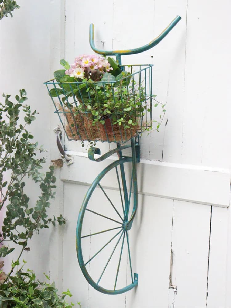 Bicycle flower stand outdoor courtyard wrought iron flower basket green plant balcony wall pendant