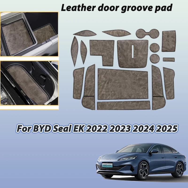 Leather Coaster For BYD Seal EK 2022 2023 2024 2025 Ybrid Leather Anti-Slip Cup Mat Door Slot Pad Interior Decoration Accessorie