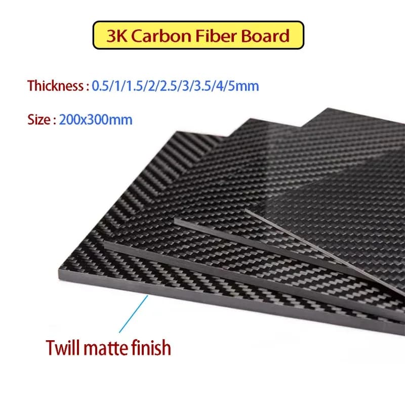 3K Twill Carbon Fiber Plate 200x300mm 0.5mm to 5mm Thickness High Strength Lightweight