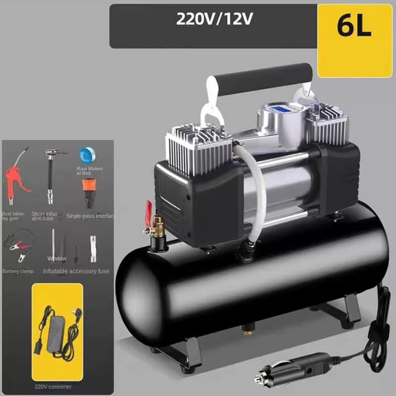【Hot】Air compressor car air pump 12V/220V 2.5L/4L/6L portable tire inflator electric motorcycle pump small air compressor
