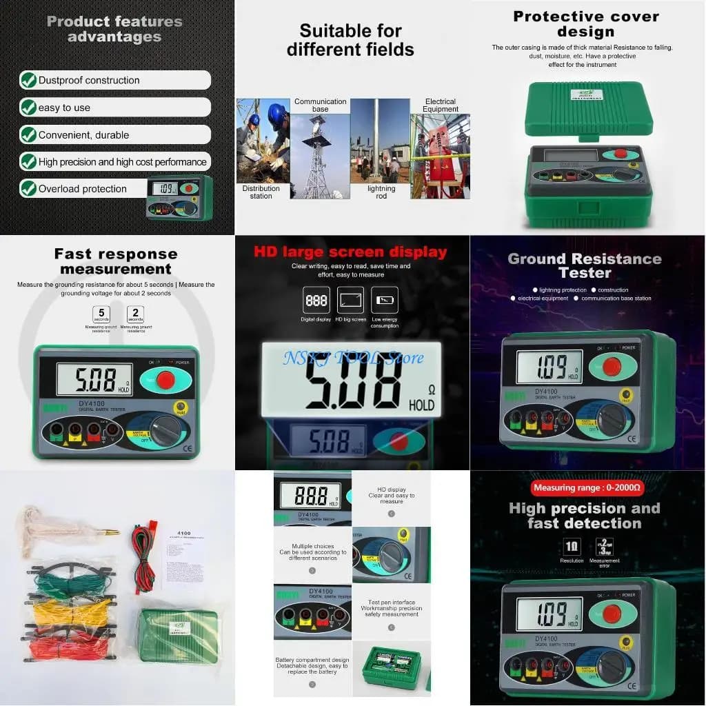 L8RC Megohmmeter 0-2000 Ohm Real Digital Earth Tester DY4100 Ground & Ohm Meter