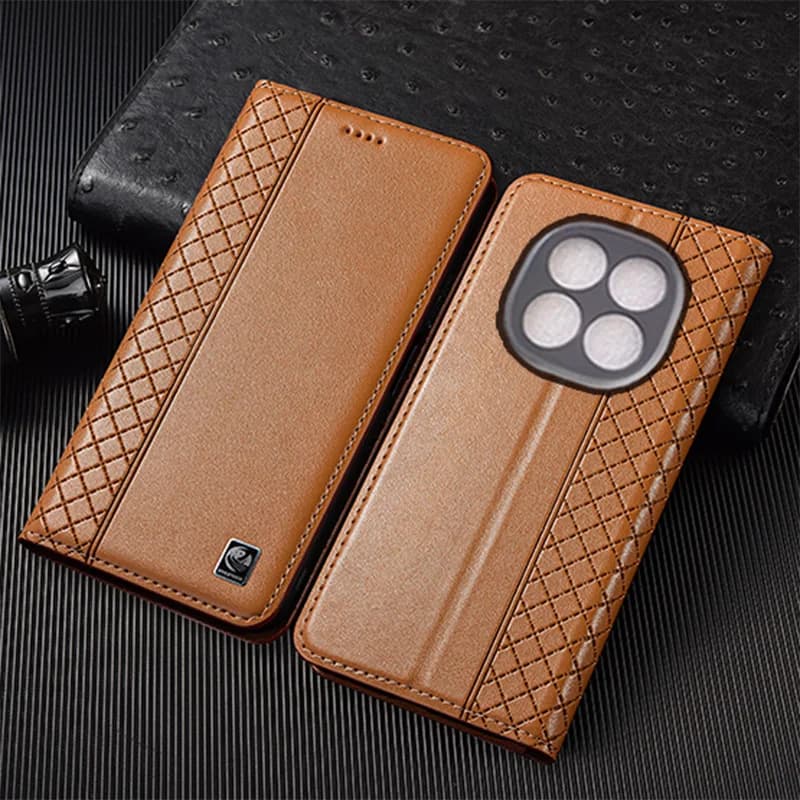 Napa Inner Grid Genuine Leather Flip Case For Redmi Note 12 12S 13 14 14S 15 17 Pro Plus Turbo Cover Card Cases Scratch Proof