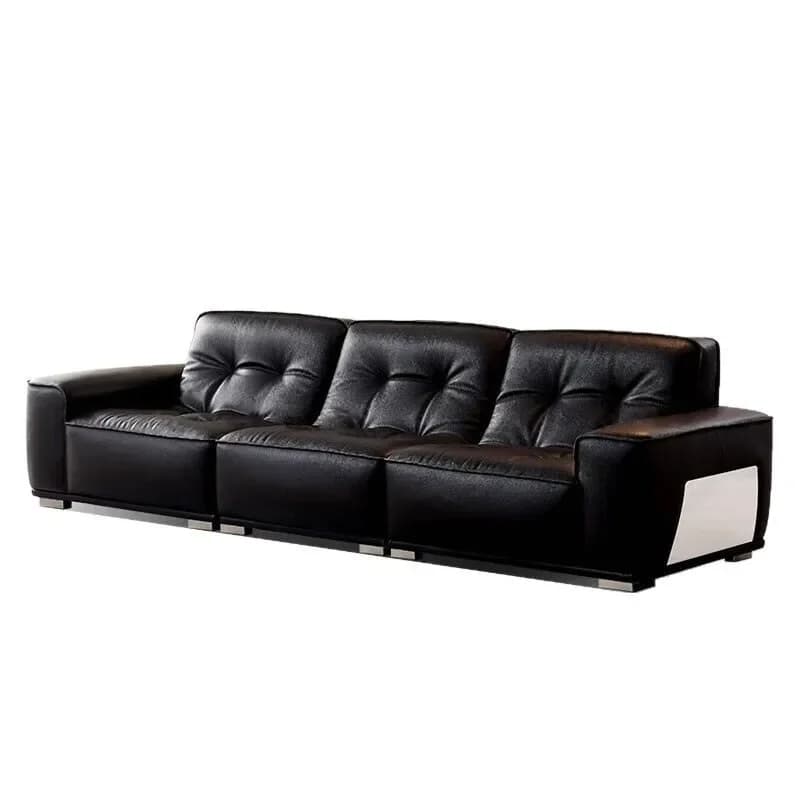 Italian minimalist black diamond sofa living room inline designer first layer cowhide art black small apartment sofa